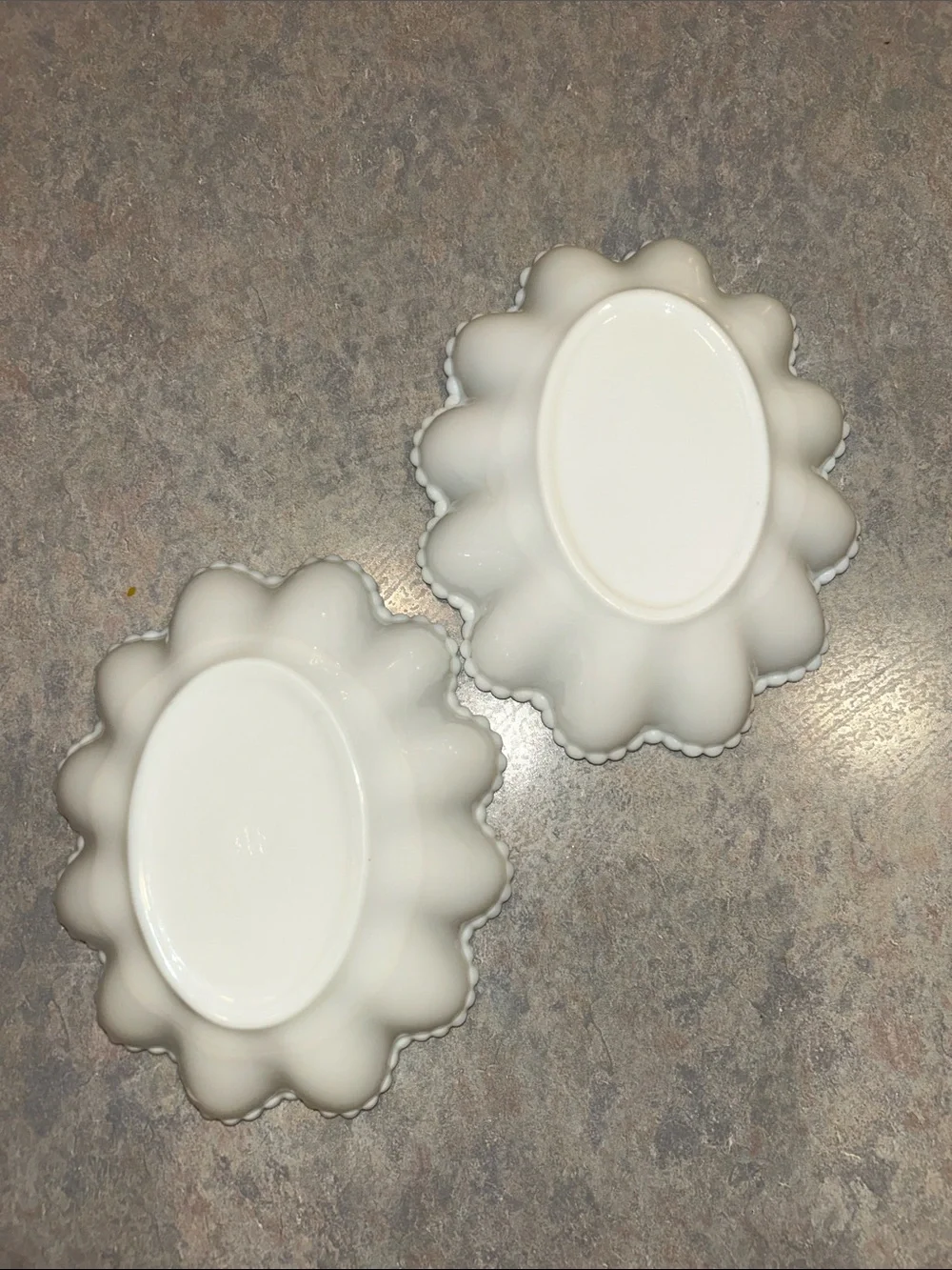 Westmoreland White Milk Glass Scalloped Dishes - Pair